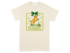 Golden retriever on a scooter with a green bow and "Off to Have a Crashout" text.