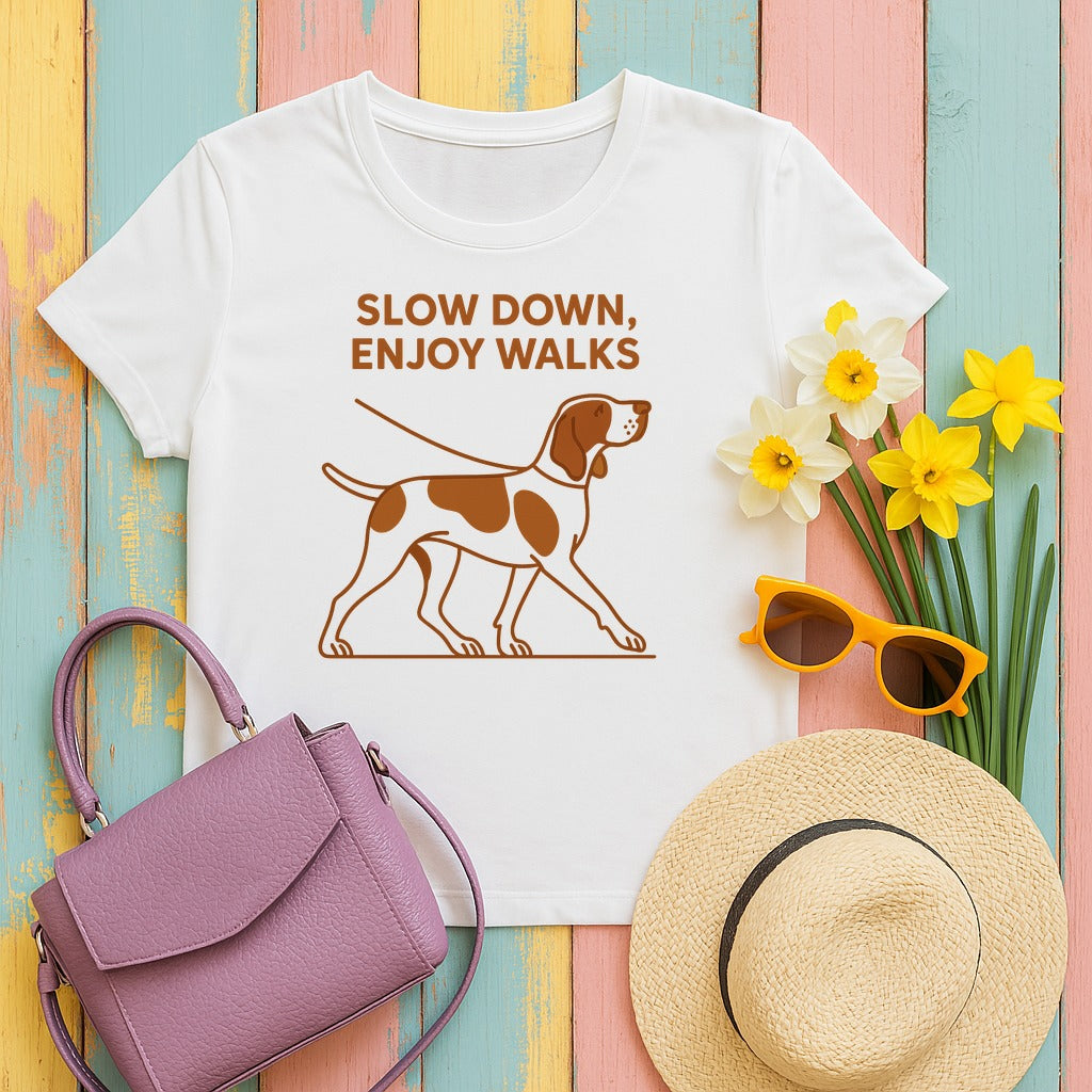 Bracco Italiano Slow Down Enjoy Walks Tee in White