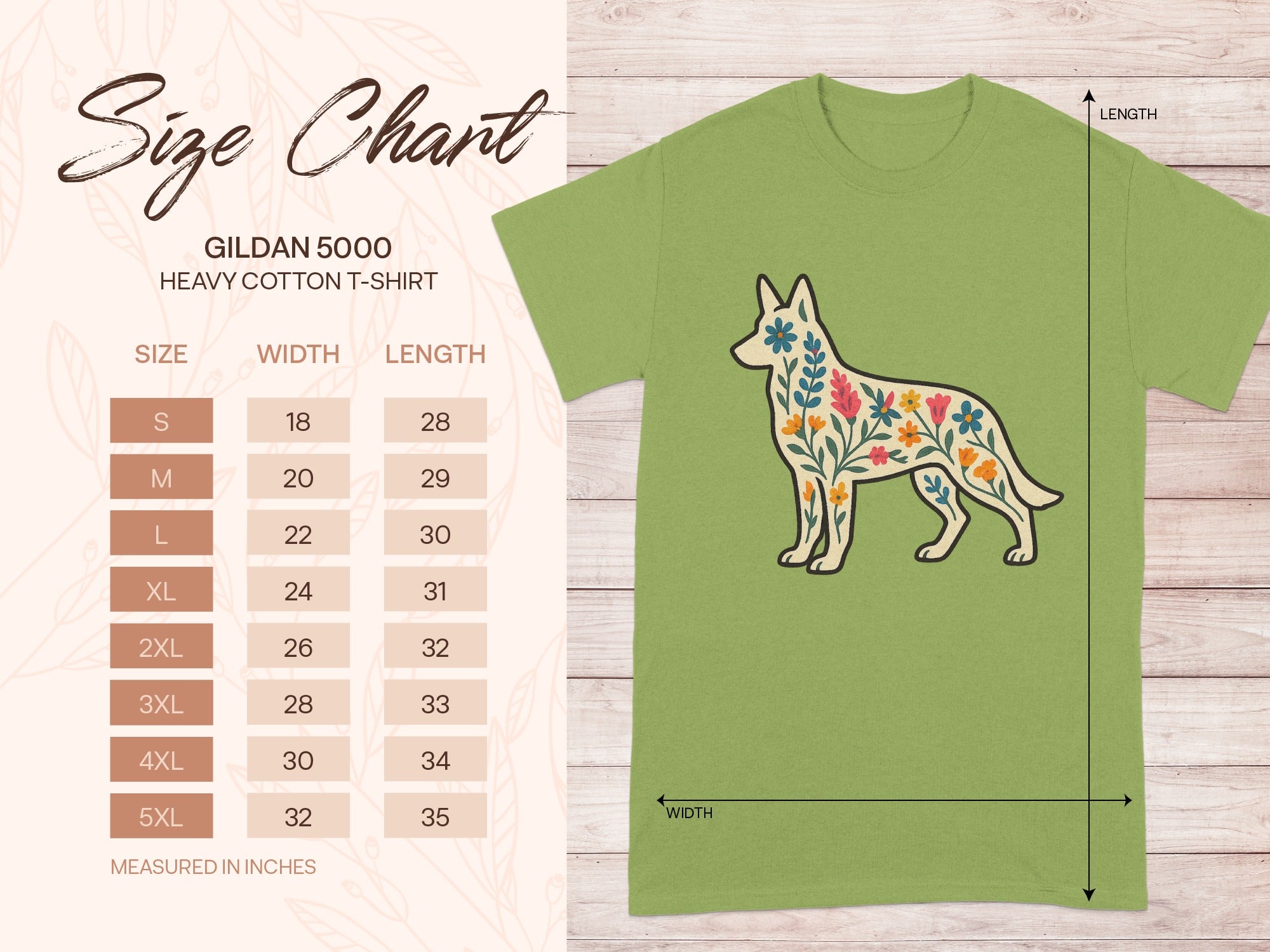 Dog Flower Art Design on Gildan 5000 Heavy Cotton Shirt