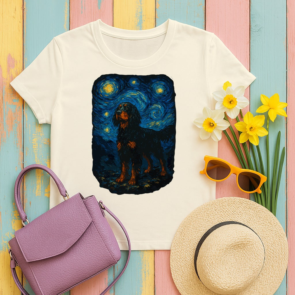 Gordon Setter With Starry Night Van Gogh Style Artwork T-Shirt in Natural