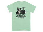 Boston Terrier and coffee mug graphic with "Powered by Boston Terrier & Coffee" text.