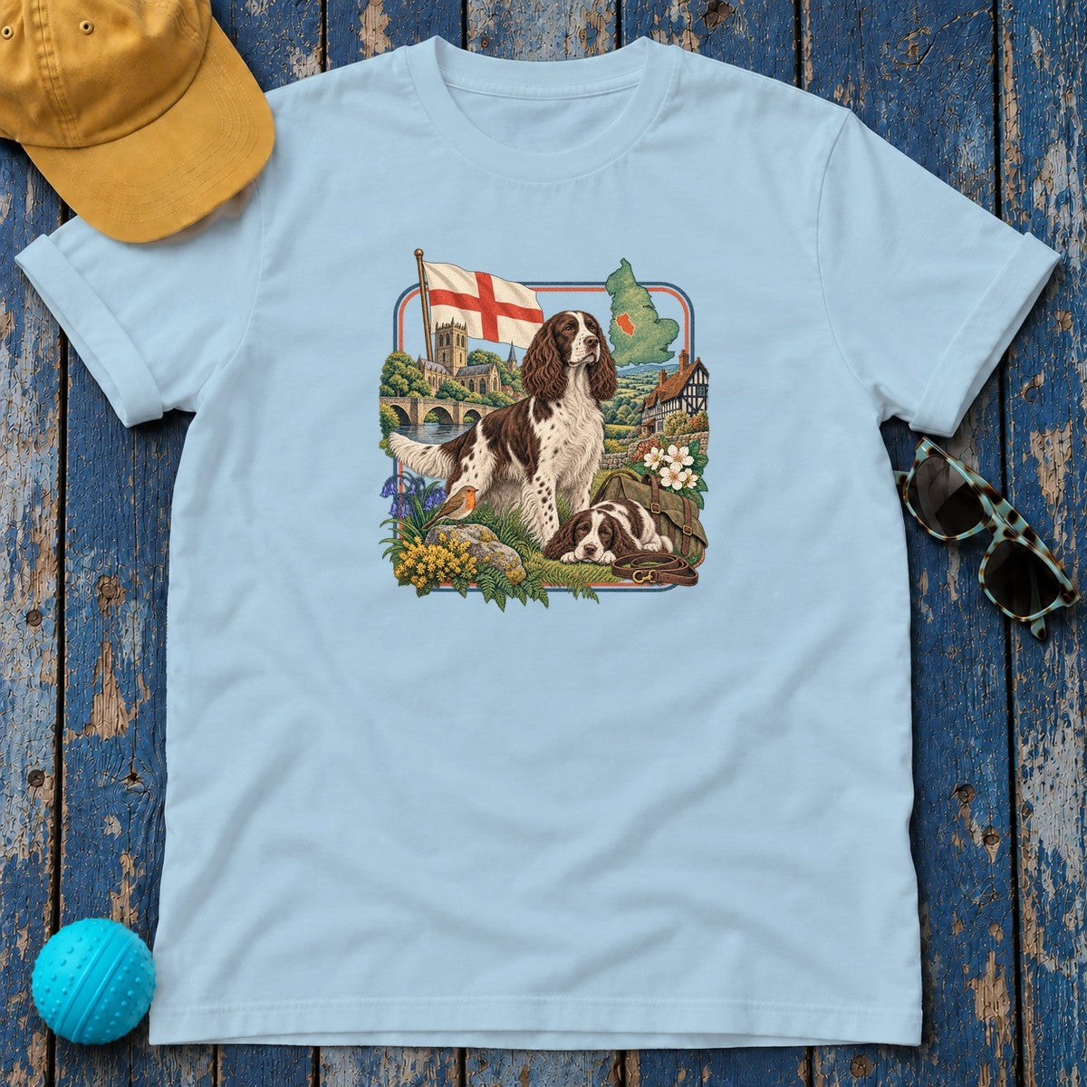 English Springer Spaniel England Heritage T-Shirt in Light Blue