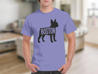 Lilac t-shirt with black Boston Terrier silhouette graphic.