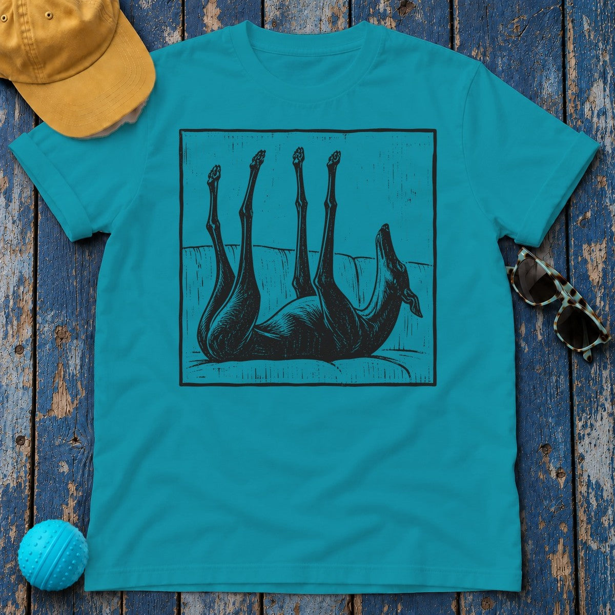 Upside Down Sleeping Greyhound T-Shirt in Tropical Blue