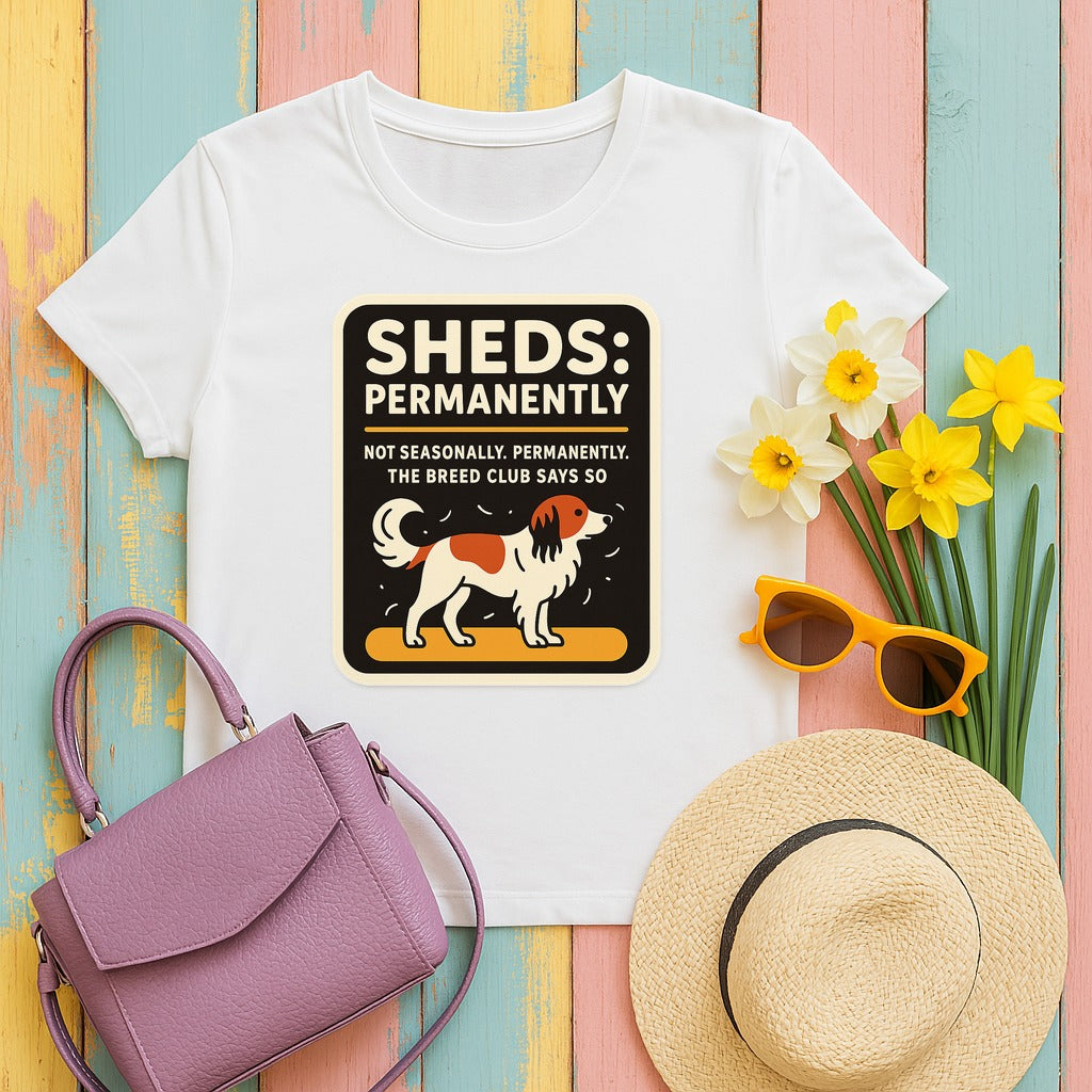 Kooikerhondje Sheds Permanently Tee in White