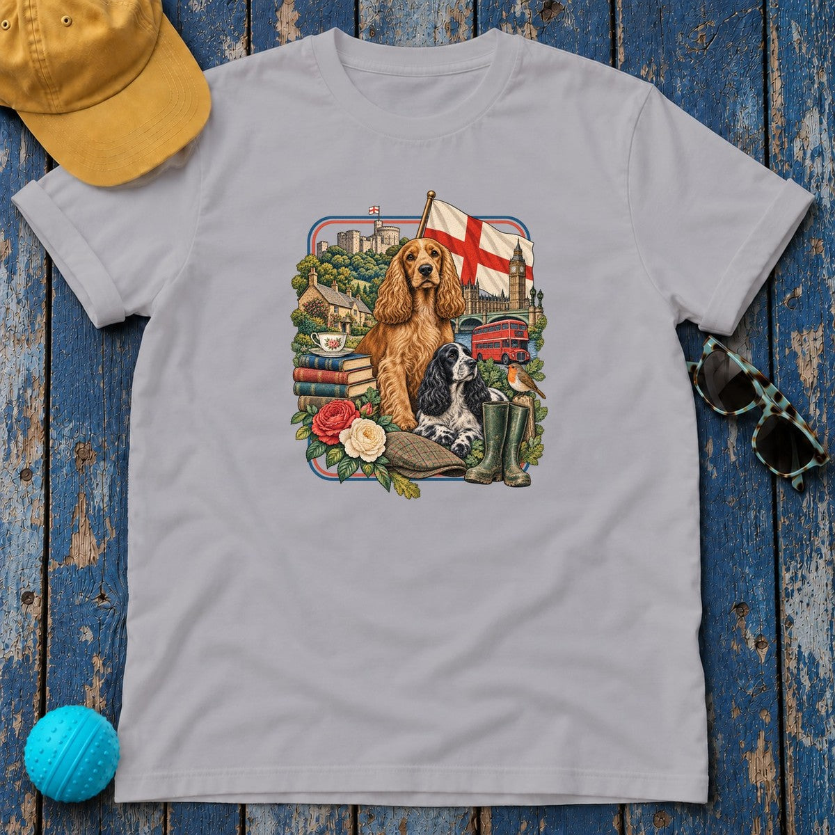 English Cocker Spaniel England Heritage T-Shirt in Athletic Heather
