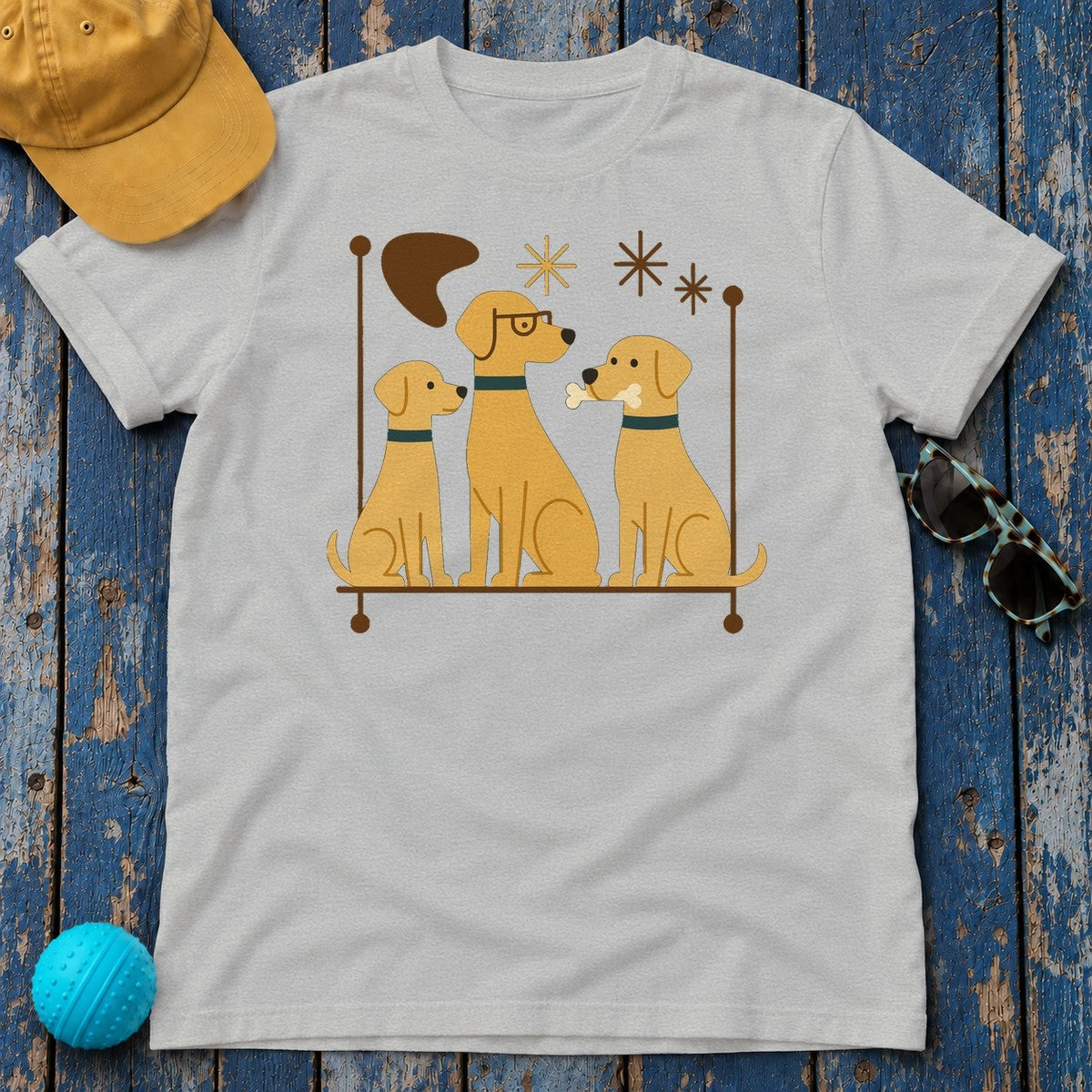 Mid-Century Yellow Labs T-Shirt in Sport Grey