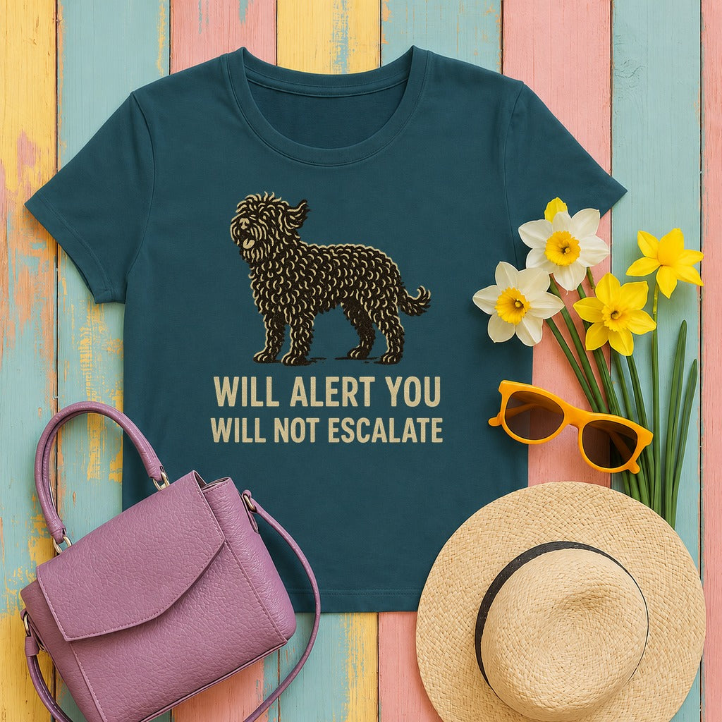 Barbet Will Alert You, Will Not Escalate Tee in Heather Deep Teal