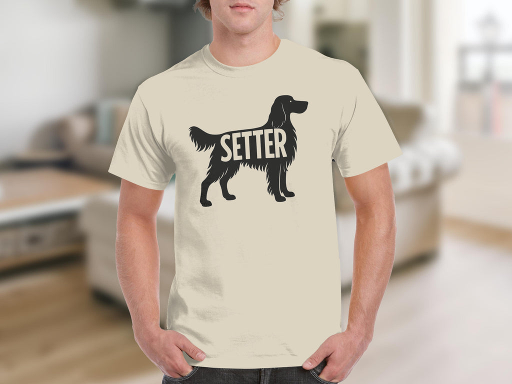 Cream t-shirt with black silhouette of English Setter and the word "SETTER".