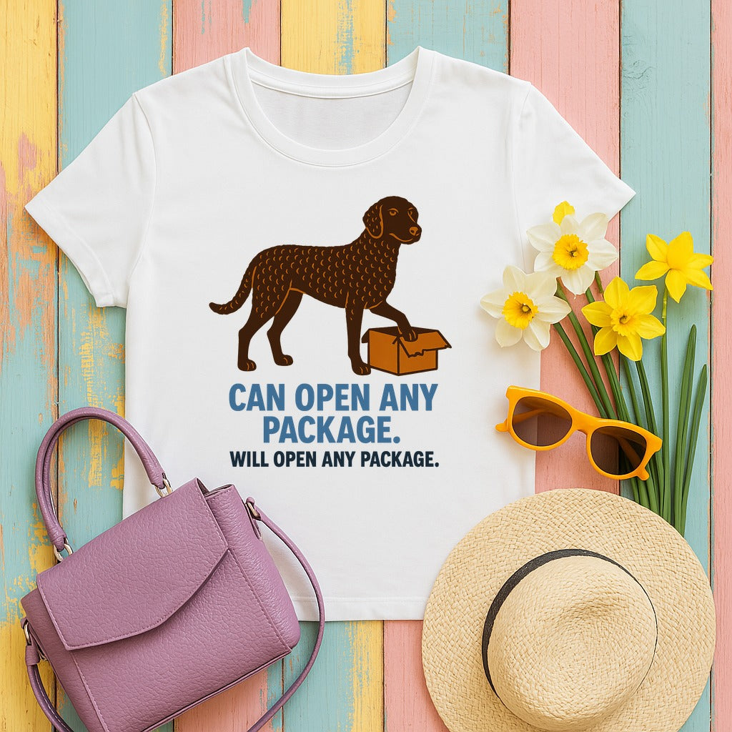 Curly-Coated Retriever Can Open Any Package Tee in White