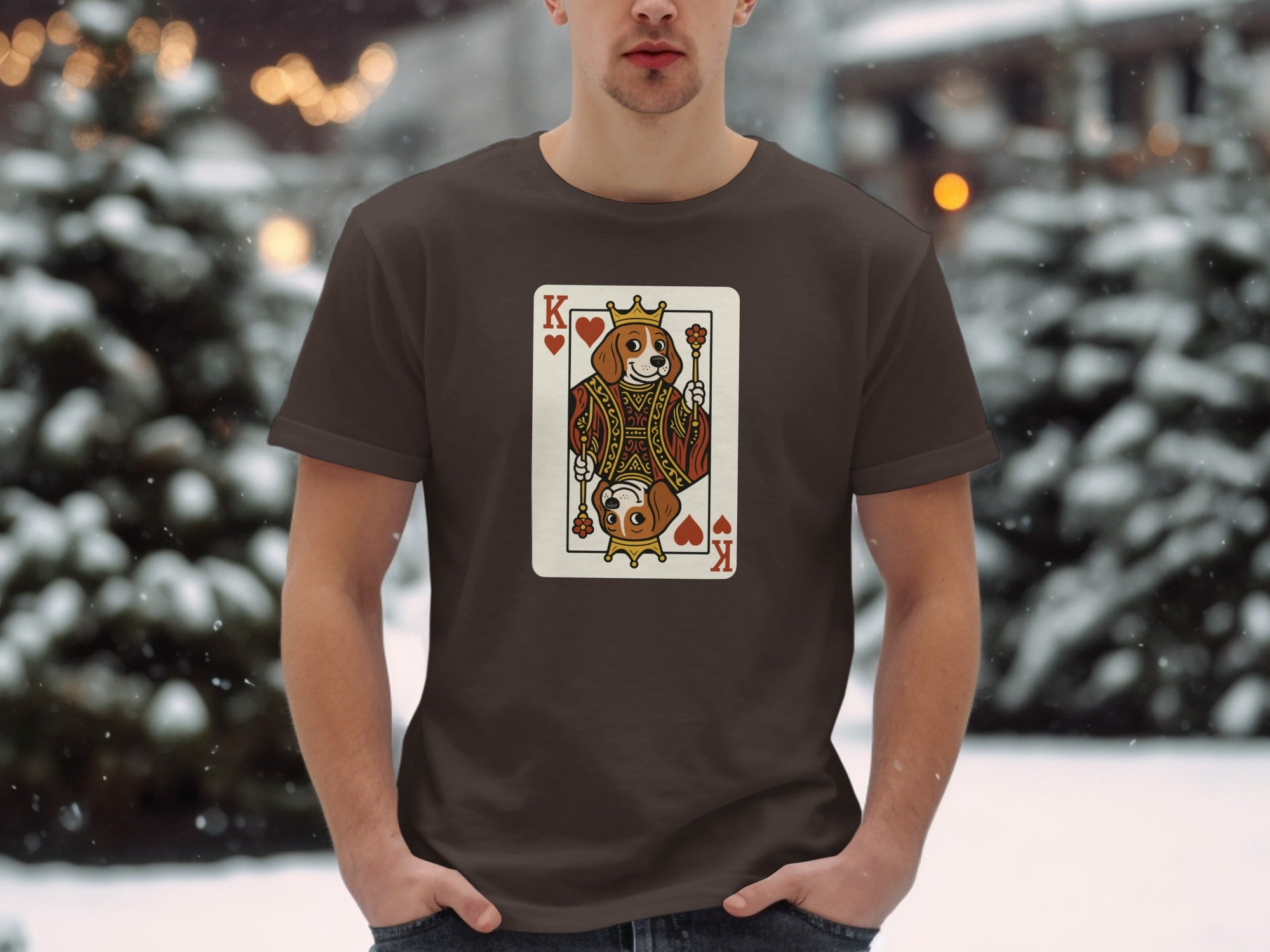 Dog King of Hearts Card Print Shirt