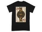 Black t-shirt with a Queen of Hearts-style playing card featuring a crowned German Shepherd.