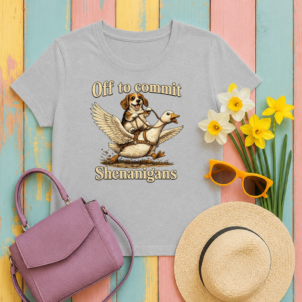 Whimsical Shenanigans Beagle & Goose Adventure T-Shirt in Sport Grey