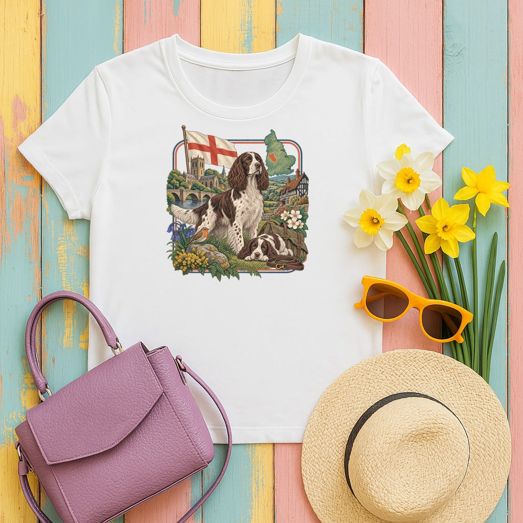 English Springer Spaniel England Heritage tee, White