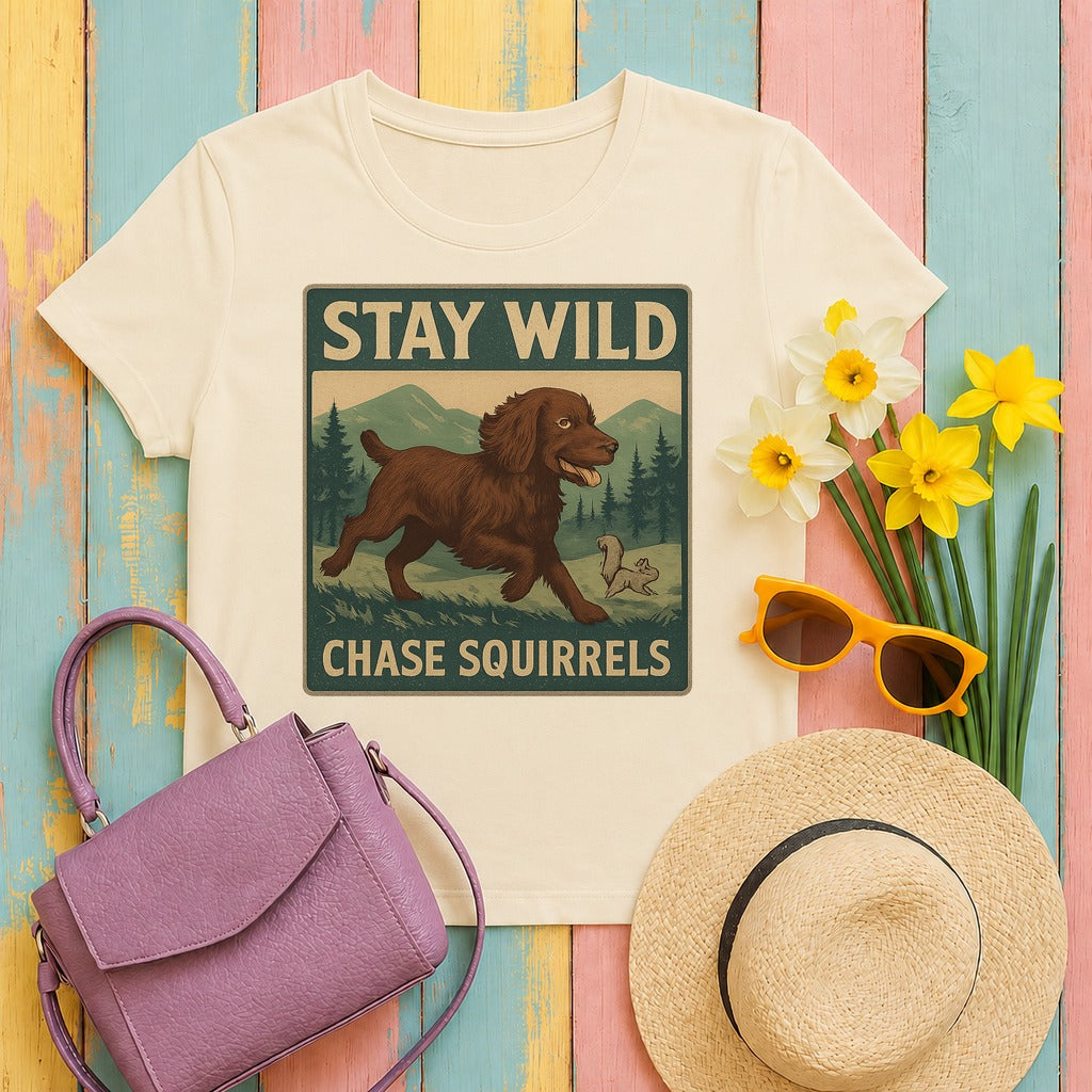 Boykin Spaniel Stay Wild Chase Squirrels t-shirt