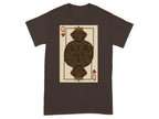 Brown t-shirt with Queen of Hearts playing card featuring a crowned dog.