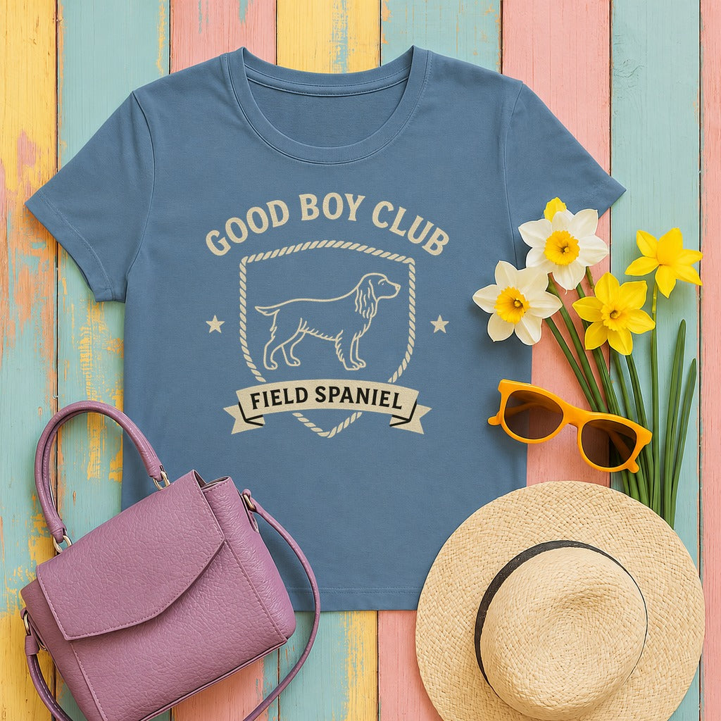 Field Spaniel Good Boy Club Tee in Steel Blue