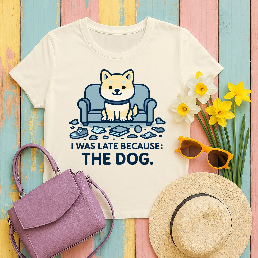 I Was Late Because The Dog Shiba T-Shirt in Natural
