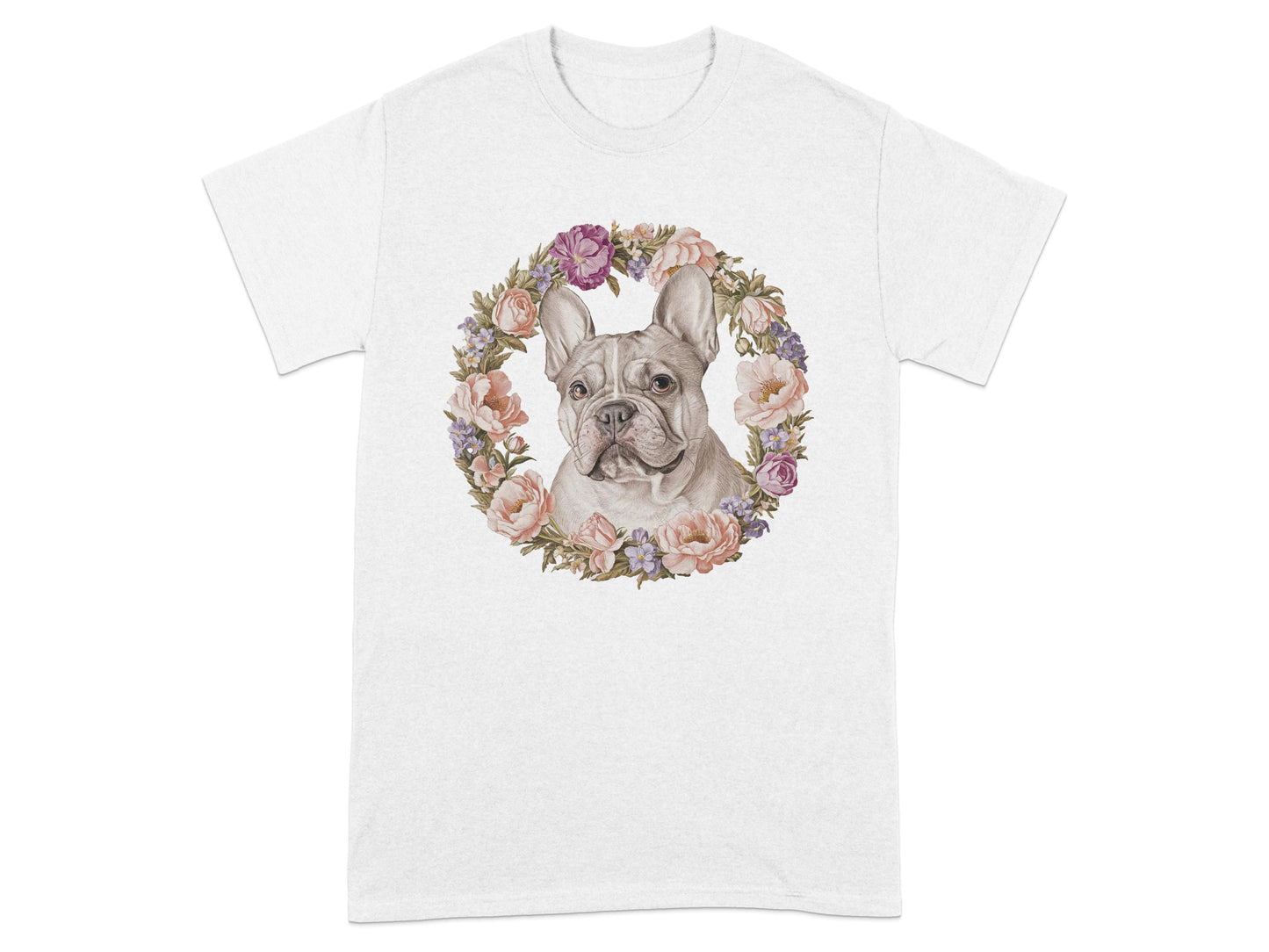 French Bulldog Floral Wreath Graphic White T-shirt product