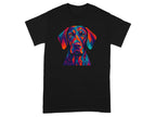 Colorful Geometric Dog Face Design on Black T-shirt