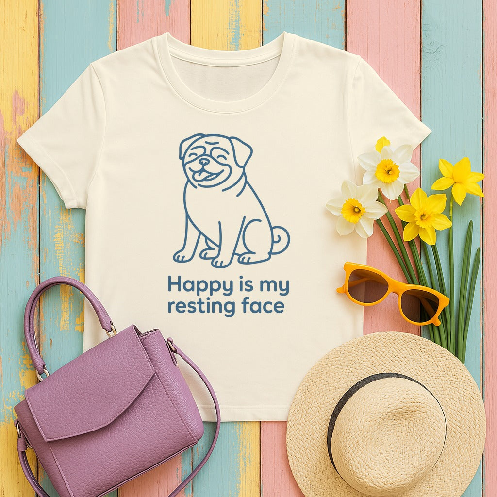 Happy Is My Resting Face - Funny Pug T-shirt in Natural