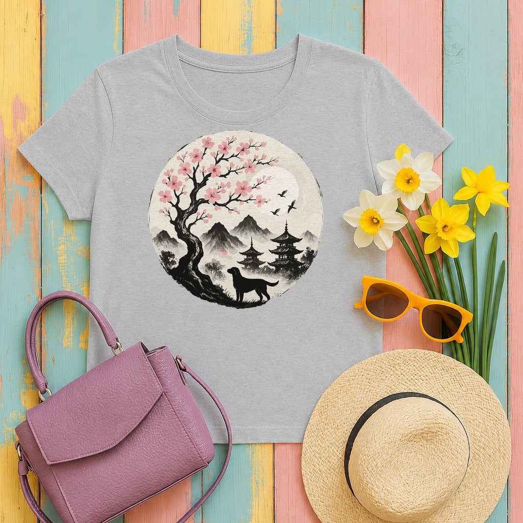 Labrador Under Cherry Blossoms T-Shirt in Sport Grey