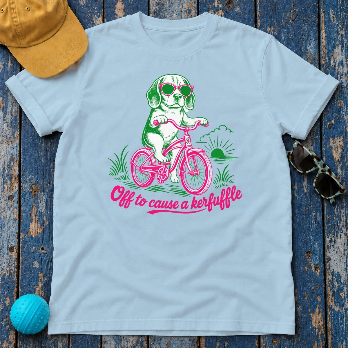 Off to Cause a Kerfuffle Beagle T-shirt in Light Blue