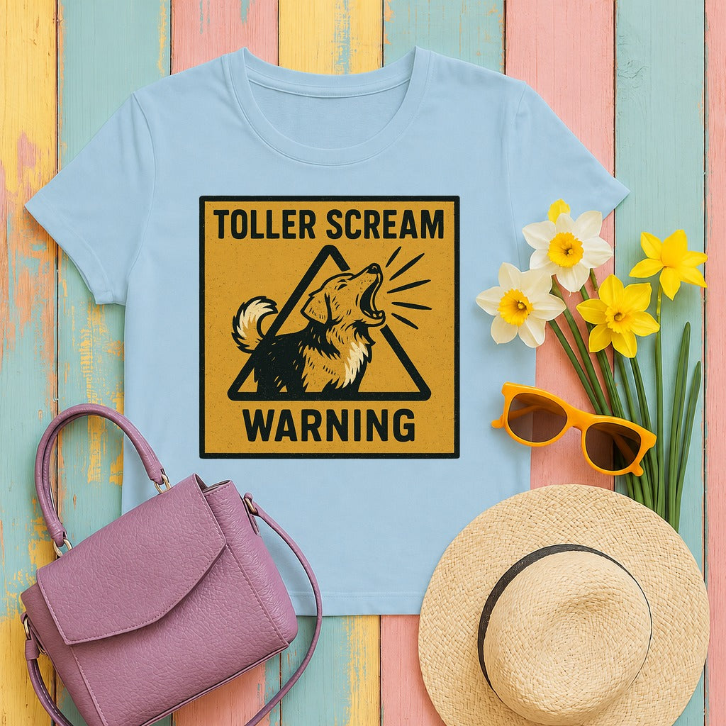 Nova Scotia Duck Tolling Retriever Scream Warning T-shirt in Light Blue