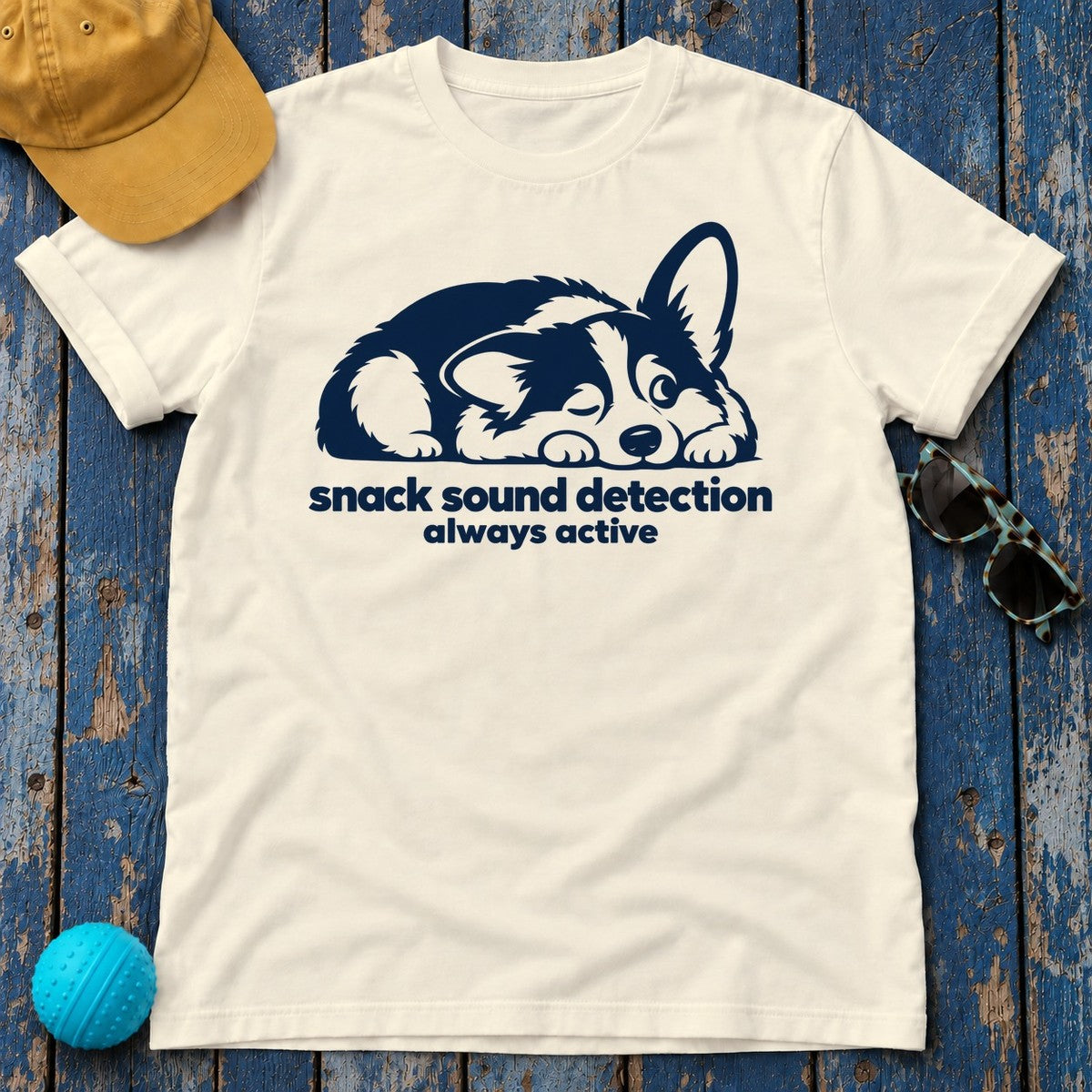 Snack Sound Detection Corgi T-Shirt in Natural