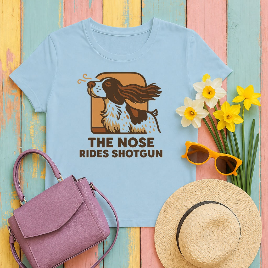 Springer Nose Rides Shotgun Tee in Light Blue