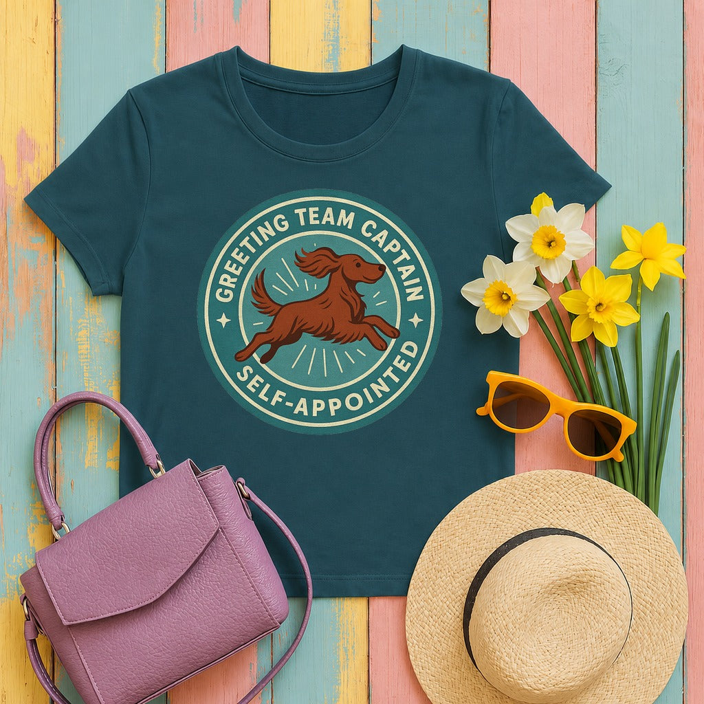 Irish Setter Greeting Team Captain T-shirt in Heather Deep Teal