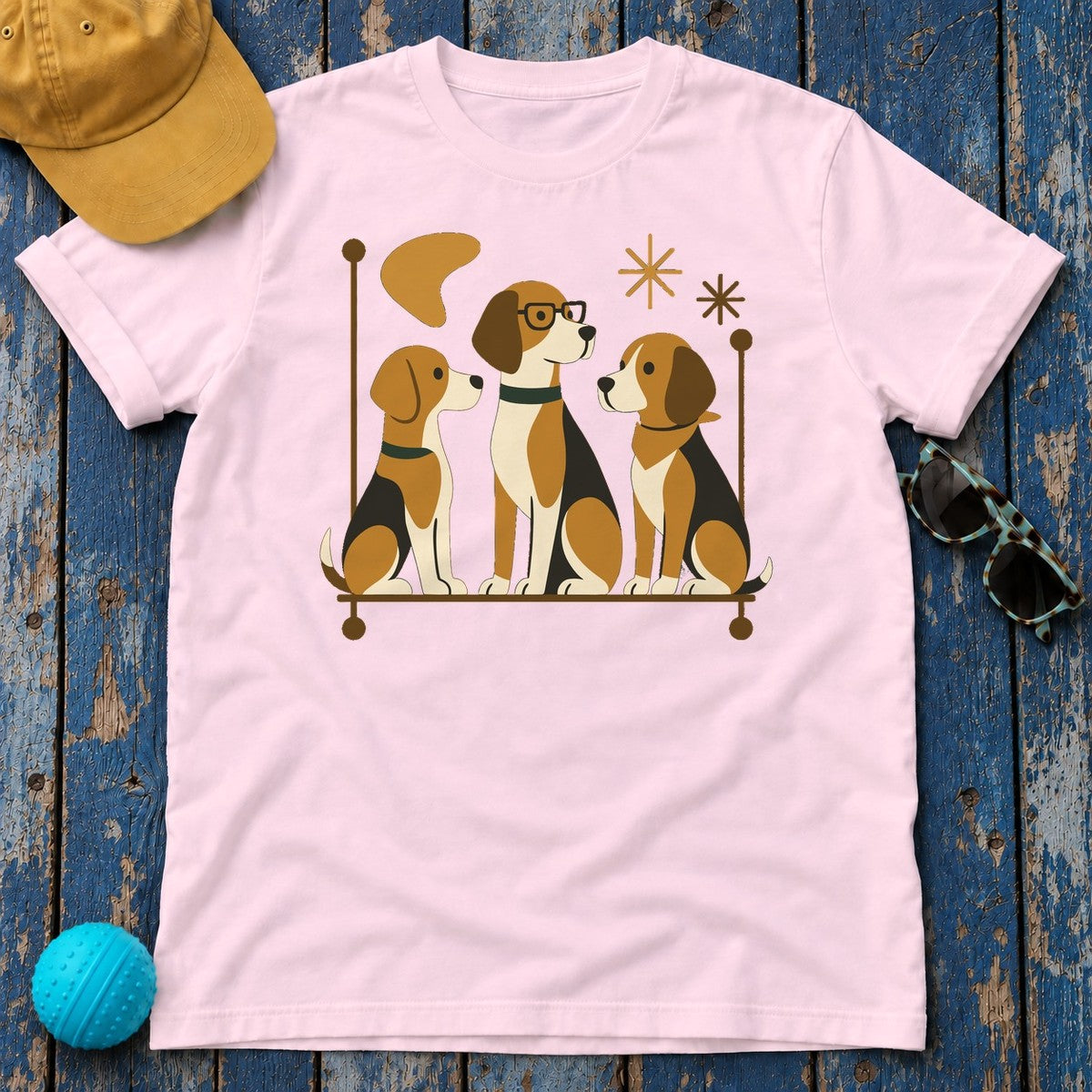 Mid-Century Beagle Trio T-shirt in Light Pink