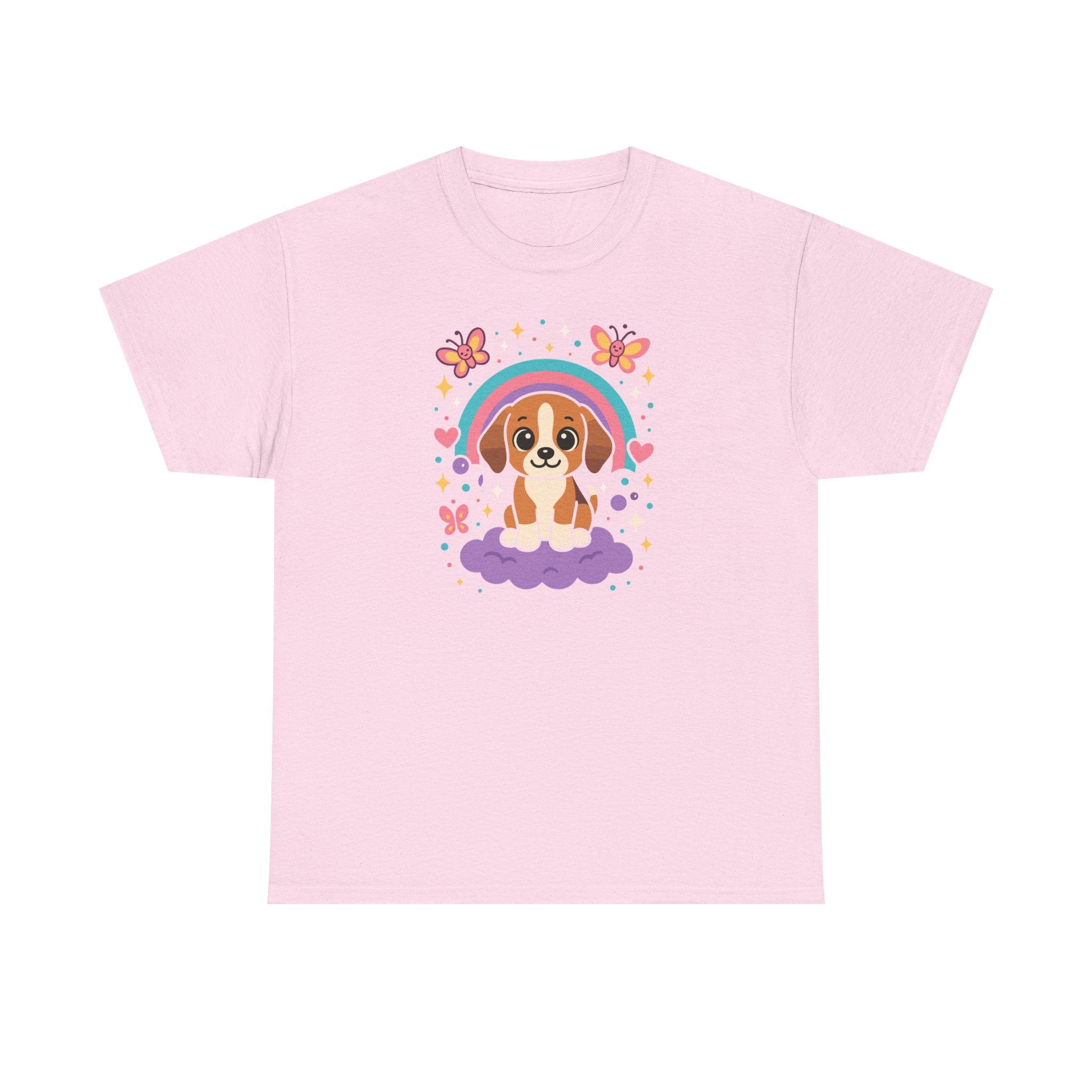 Cute Puppy Beagle Above Rainbow Cloud Design Graphic T-Shirt