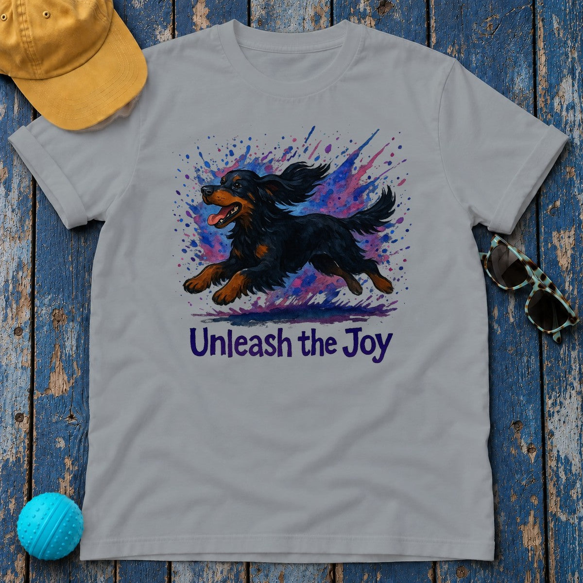 Vibrant Unleash the Joy Gordon Setter T-Shirt in Gravel