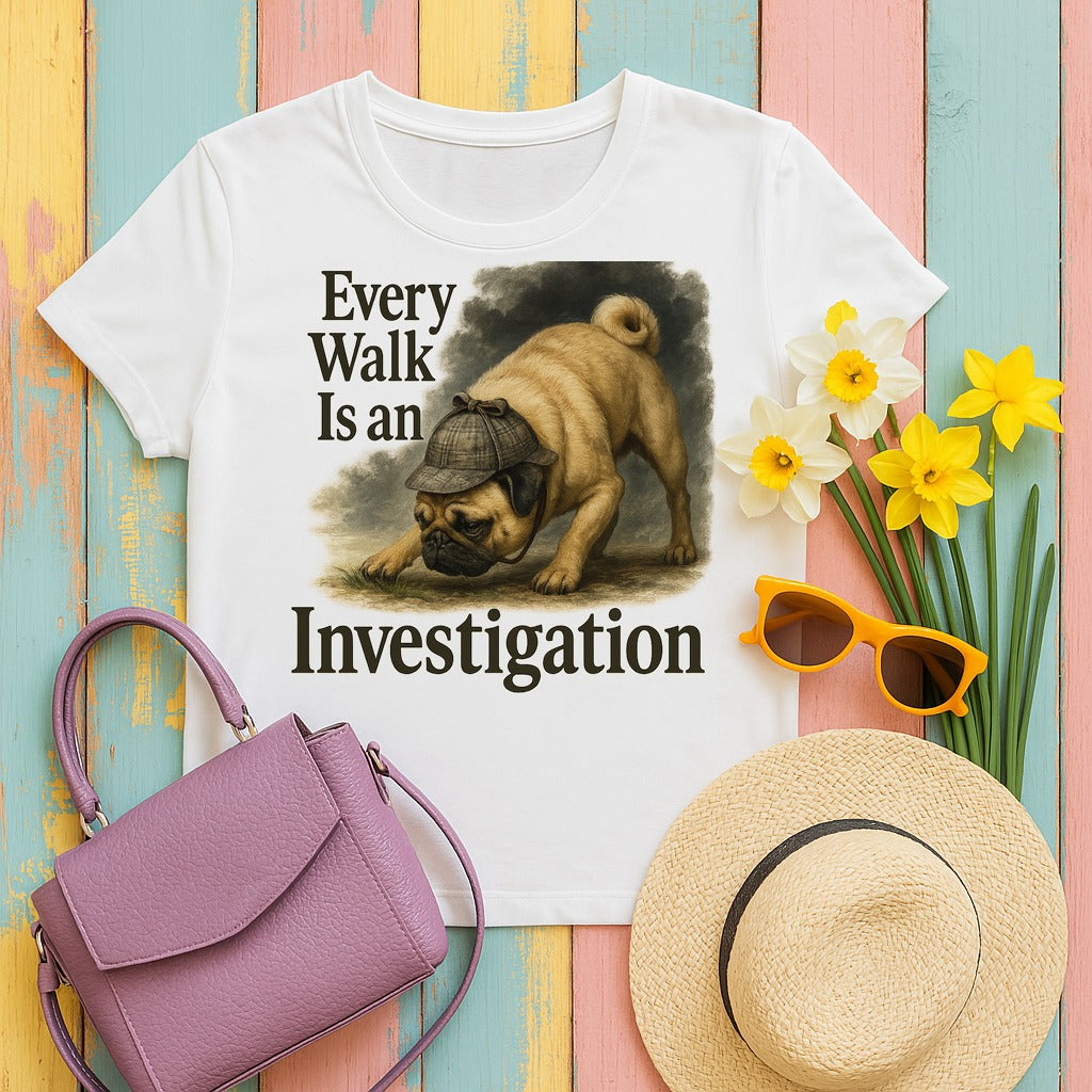 Sherlock Pug Investigator T-shirt in White