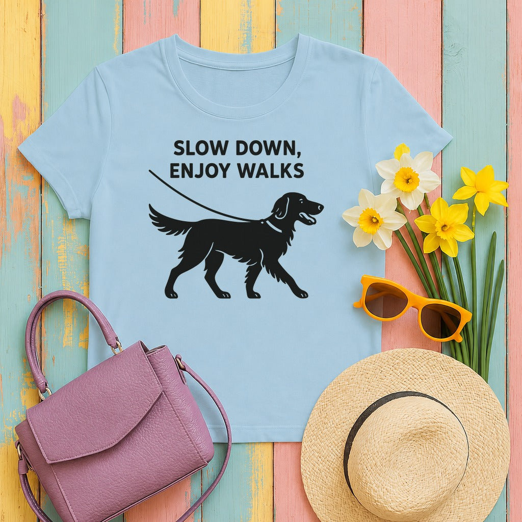 Flat-Coat Slow Down Enjoy Walks Tee in Light Blue