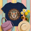 Everyone's Best Friend Corgi Dog With Sign Design T-Shirt in Navy