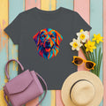 Geometric Golden Retriever Dog Colorful Art T-Shirt in Charcoal