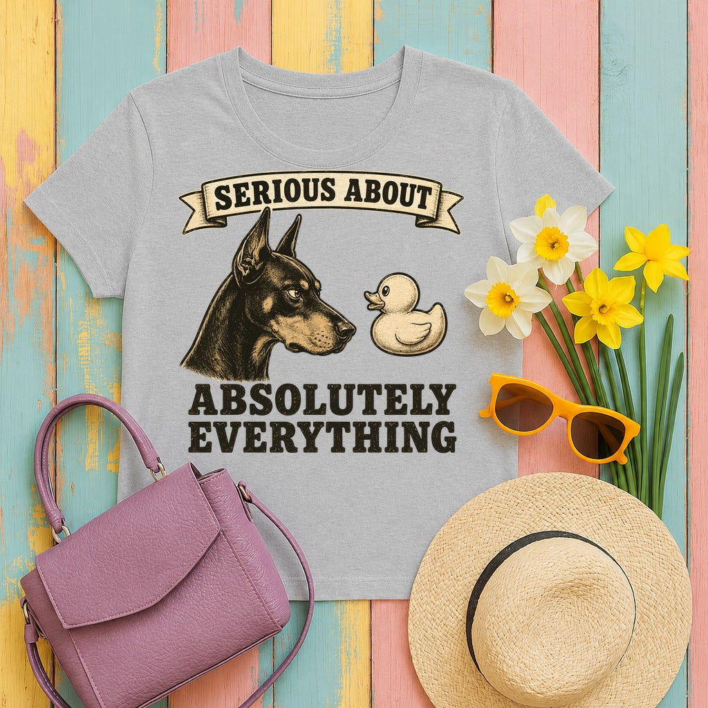 Serious About Everything Doberman T-shirt in Sport Grey