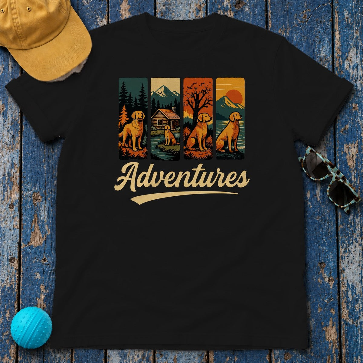Adventures With Yellow Labrador In Nature T-Shirt in Black