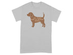 Gray t-shirt with brown dog graphic and text "EAT, SLEEP, BARK AT NOTHING. REPEAT."