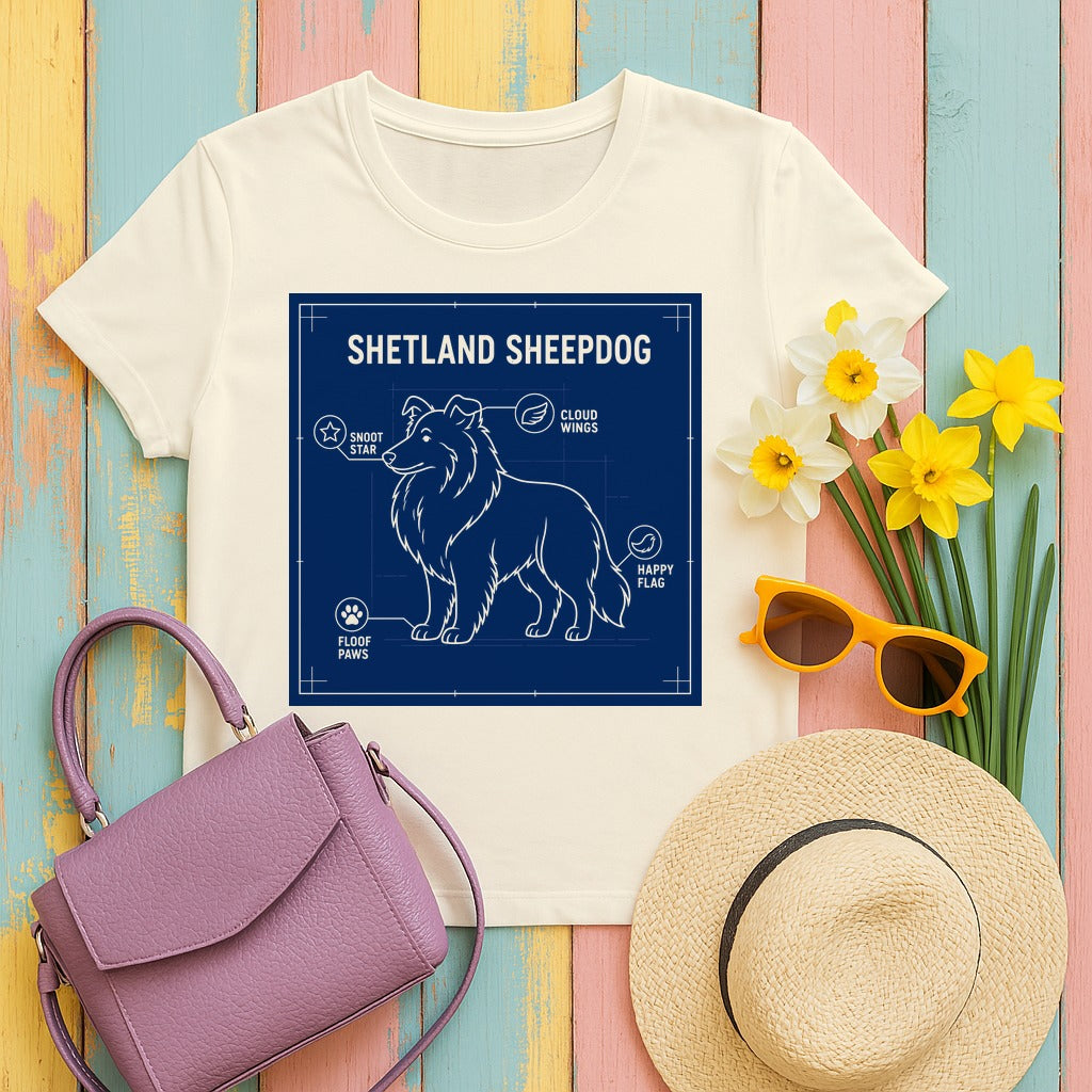 Shetland Sheepdog Blueprint T-Shirt in Natural