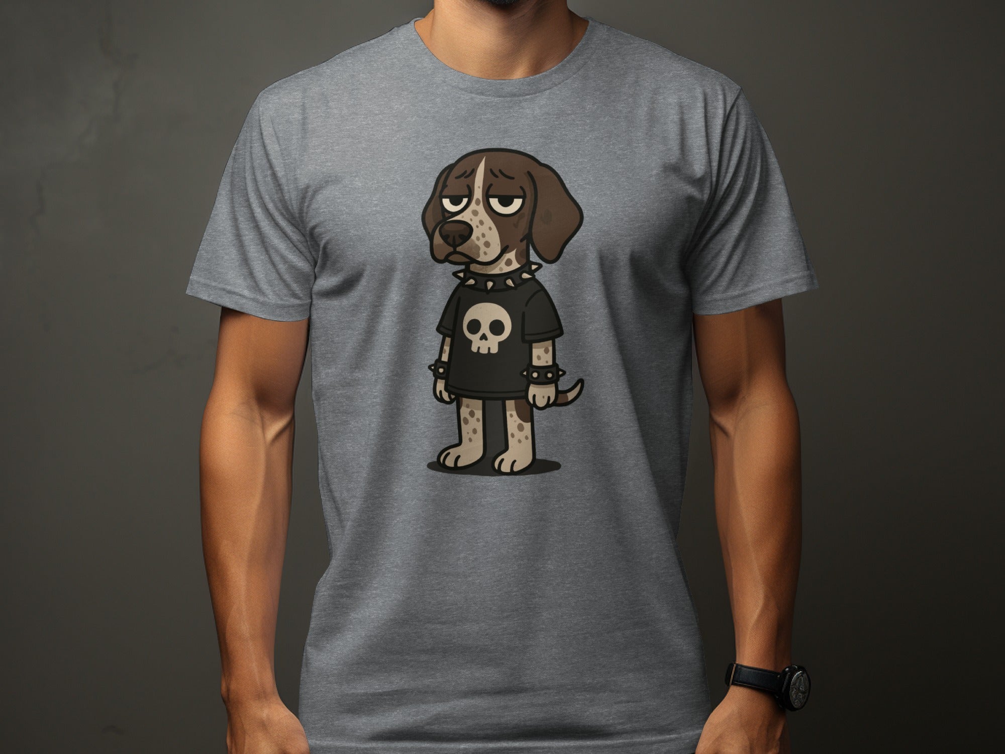 Grumpy Cartoon Dog with Skull Shirt Graphic T-Shirt