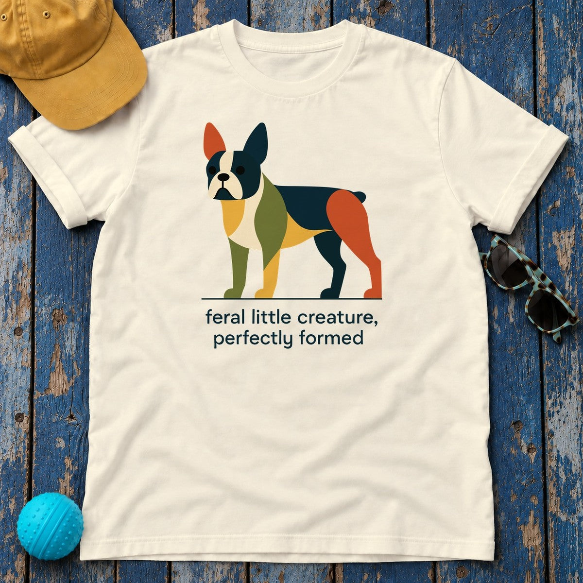 Feral Little Creature Boston Terrier T-Shirt in Natural