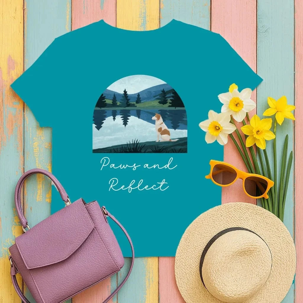 Dog At Lake Nature Outdoors Landscape Scenic Art T-Shirt Tropical Blue T-shirt