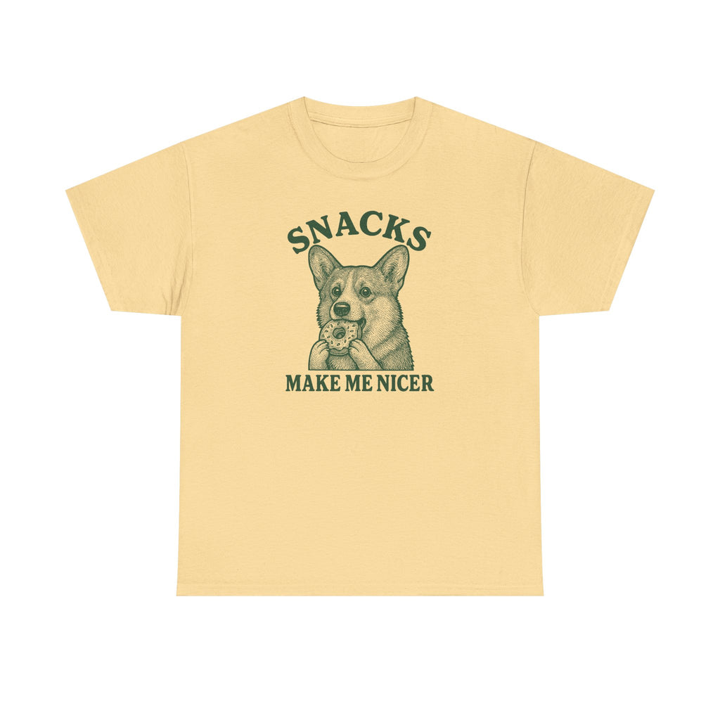 Snacks Make Me Nicer Corgi with Donut Graphic T-Shirt