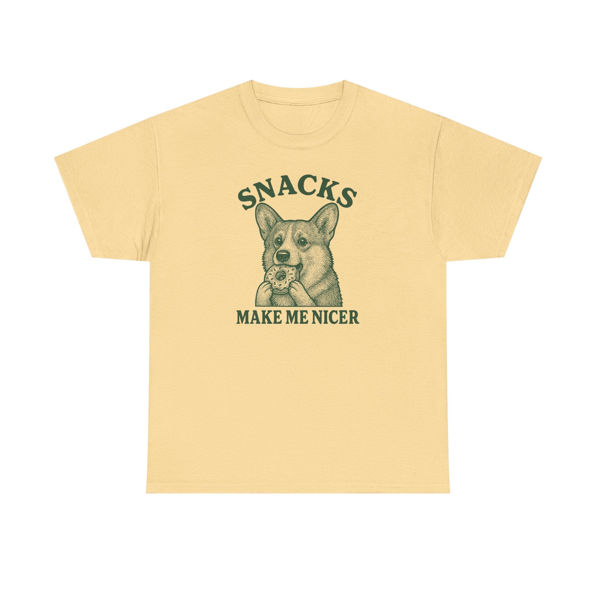 Snacks Make Me Nicer Corgi with Donut Graphic T-Shirt