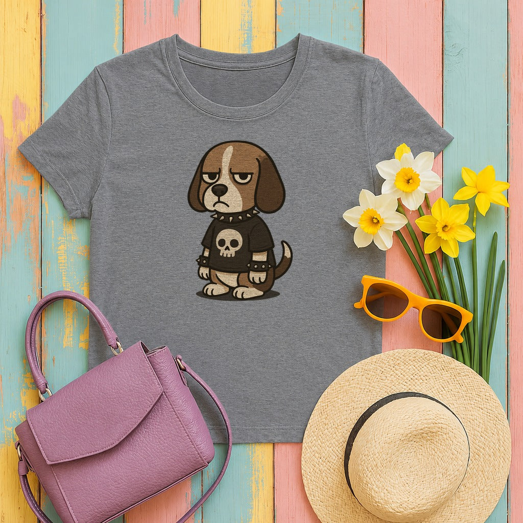Goth Punk Beagle With Spiked Collar and Skull T-Shirt in Graphite Heather