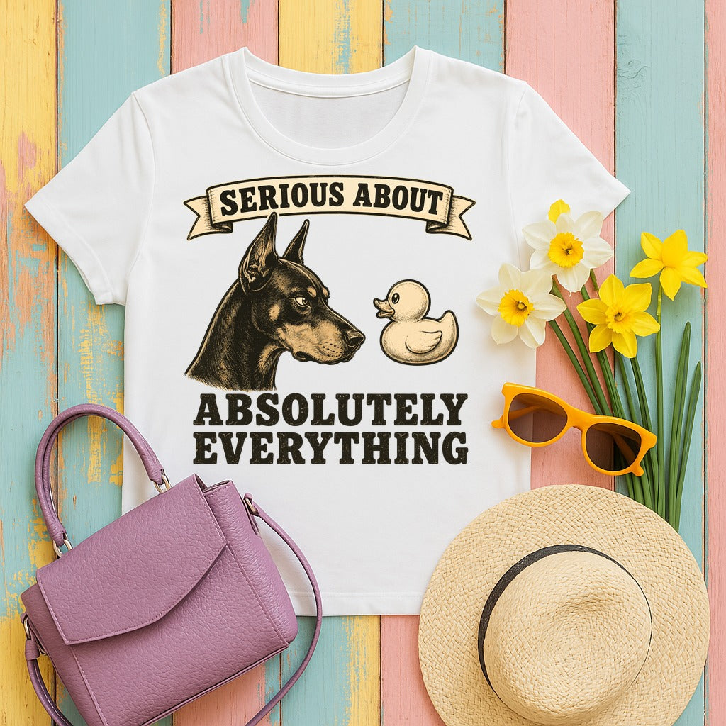 Serious About Everything Doberman T-shirt in White