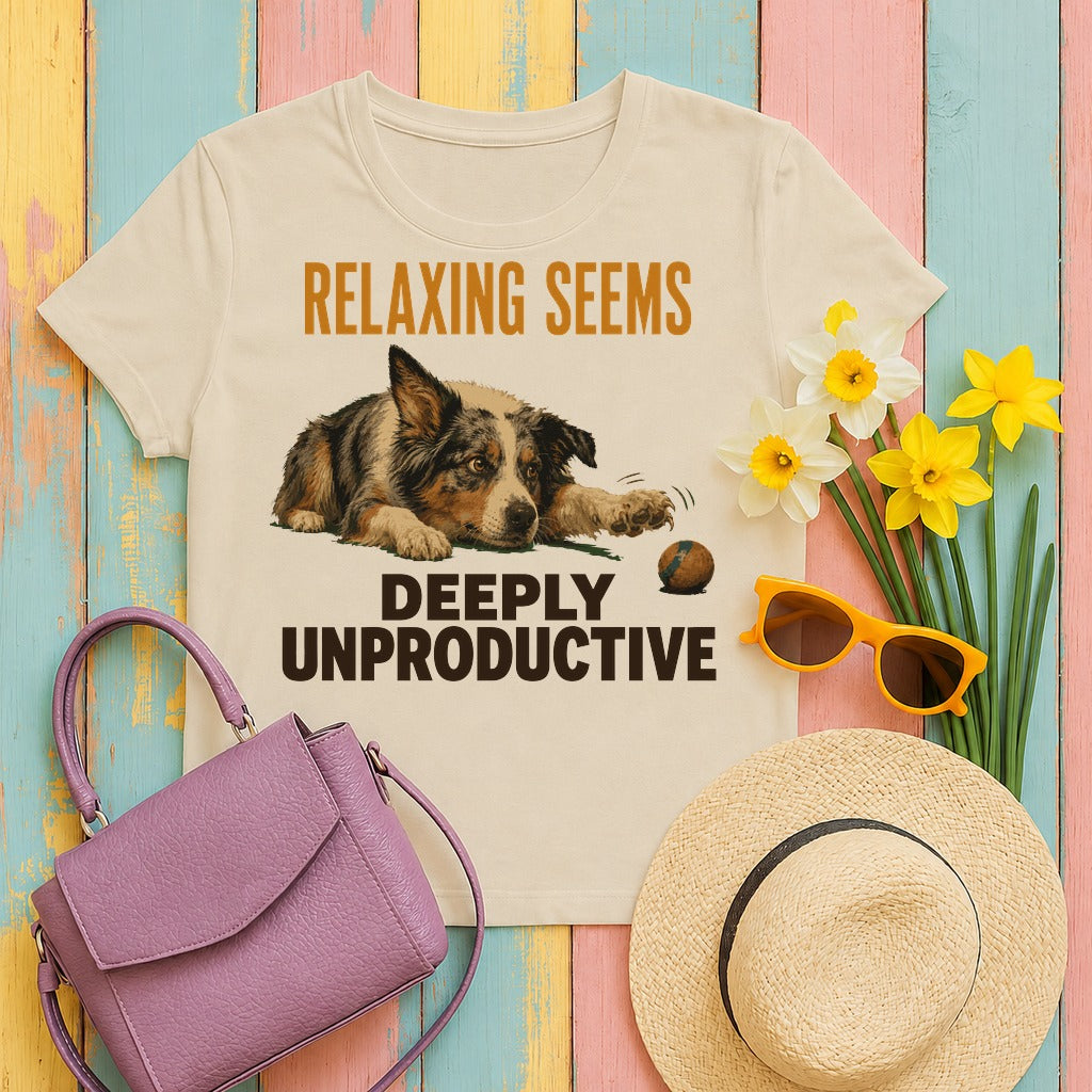 migbackfill relaxing-seems-unproductive-aussie-t-shirt tee flat lay hero v8
